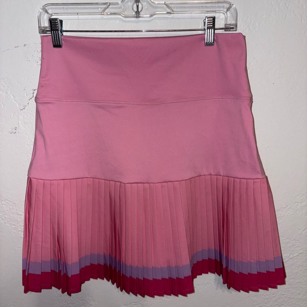 Beach Riot Pink Pleated Mini Skirt with Colorblock Hem
